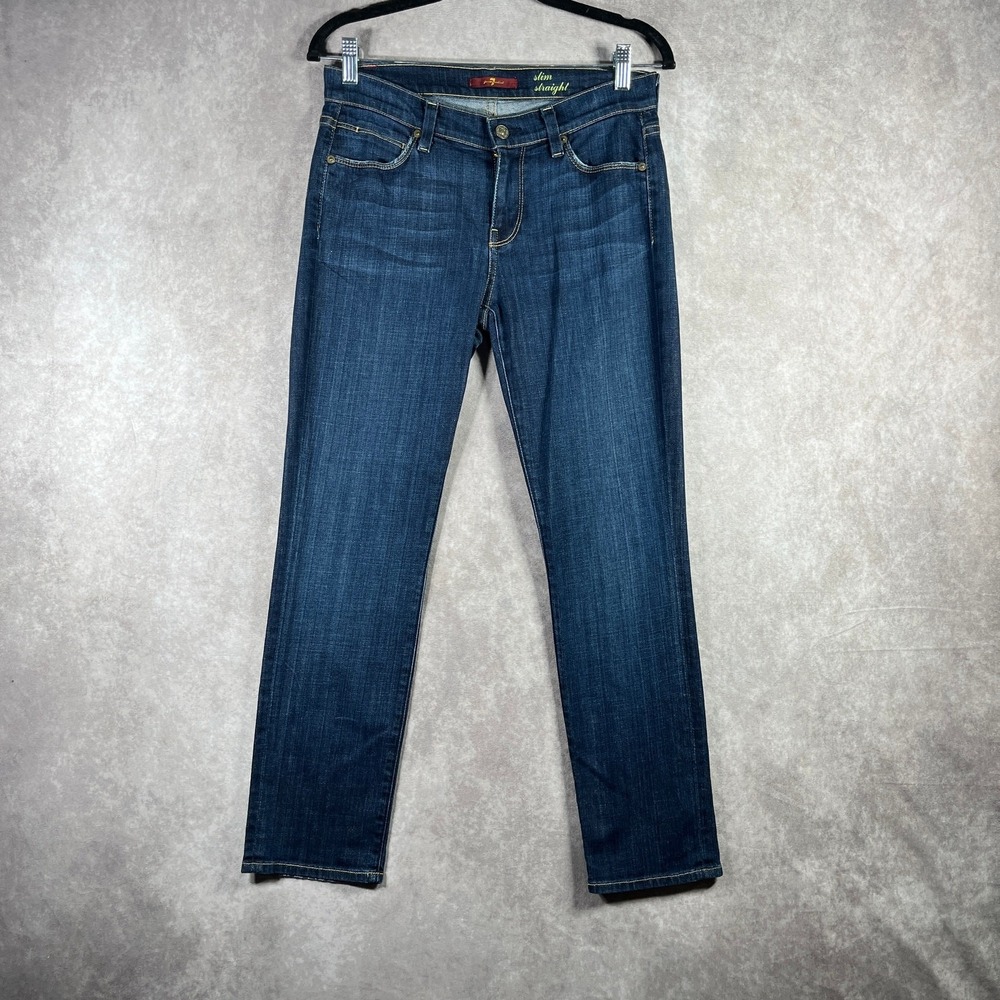 7 For All Mankind Slim Straight Jeans Womens 27 Blue Dark Wash‎ Denim Pockets